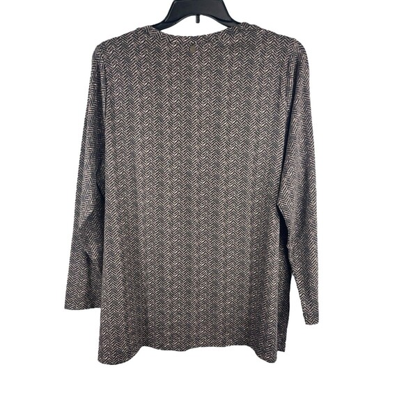 Soft Surroundings 2X Herringbone Print Long Sleeve Top Velvet Embroidered Collar - Picture 4 of 13